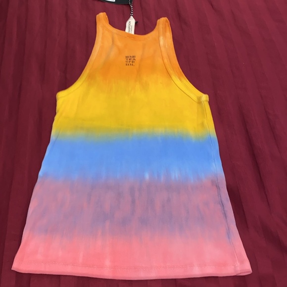 One Teaspoon Tie Dye SUNSET STRIPE RIB SINGLET Bower Bird Logo Small - Picture 9 of 16